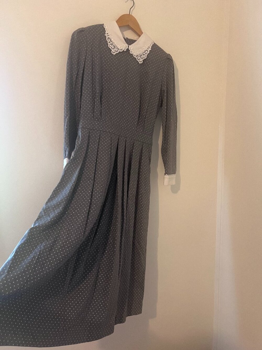 Vintage 1980s Lanz Originals Pleated Polka Dot Midi Dress